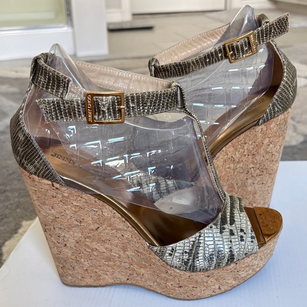 Jimmy Choo Snakeskin and Cork Wedges